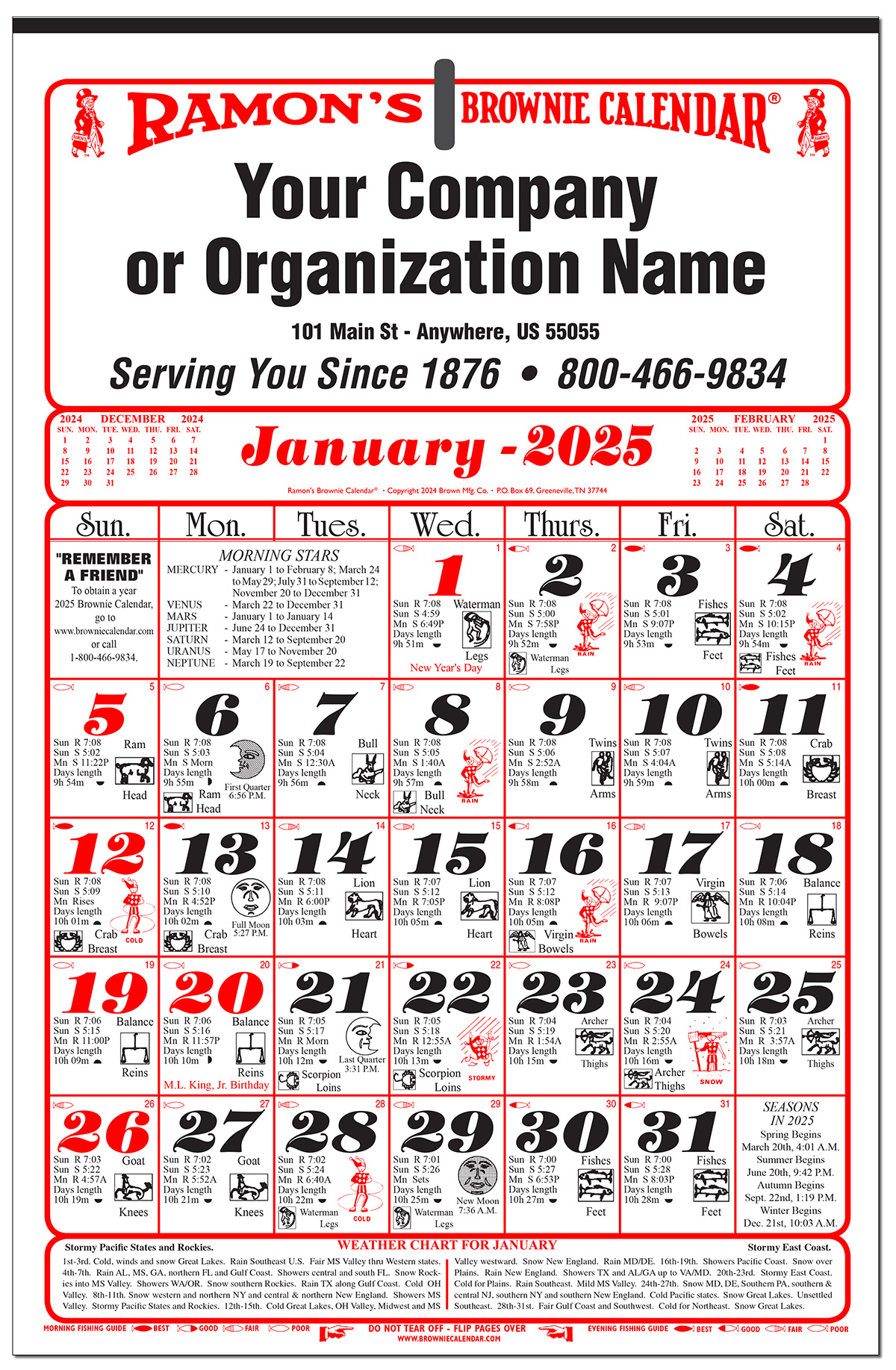 Ramon's Brownie CalendarOriginal Old Fashioned Almanac Calendar